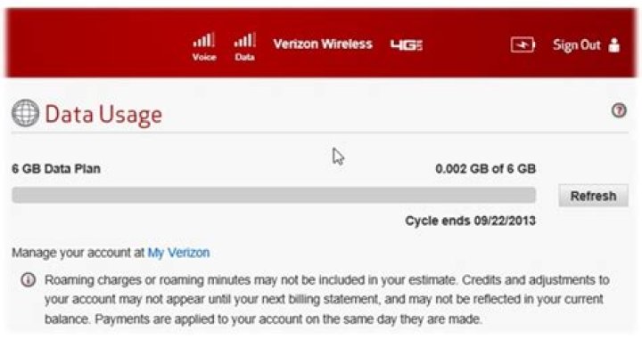 How do I check my monthly data usage Verizon?