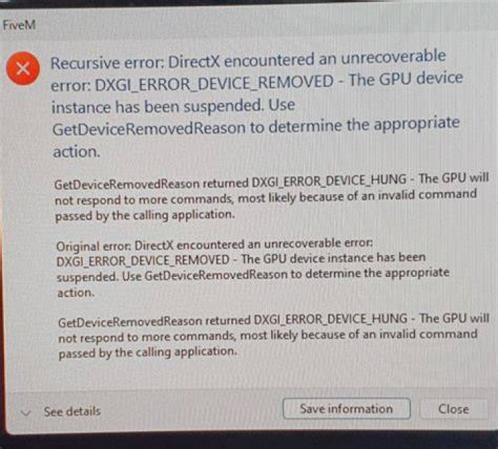 How do I fix DXGI error device removed error DXGI error device?