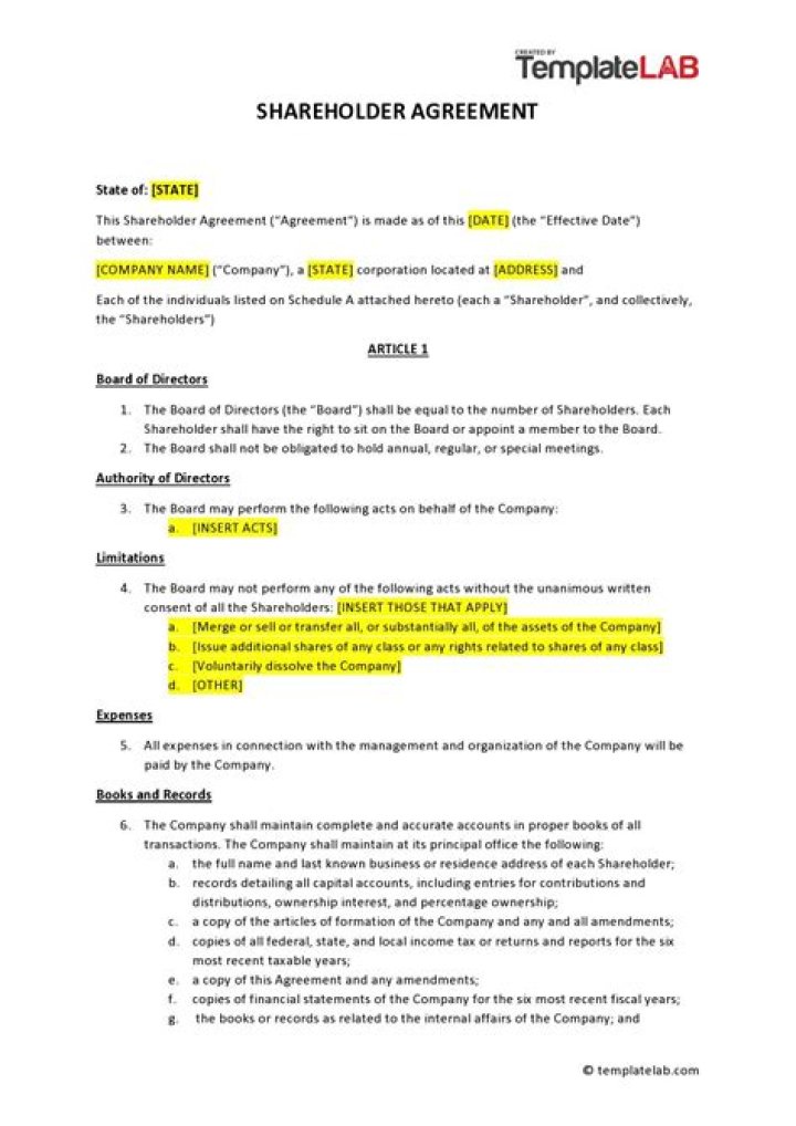 How do you write a shareholder agreement?