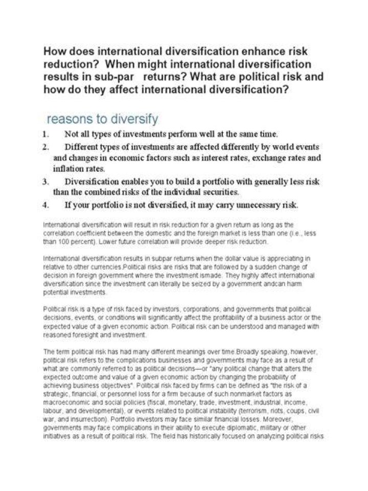 How does international diversification enhance risk reduction