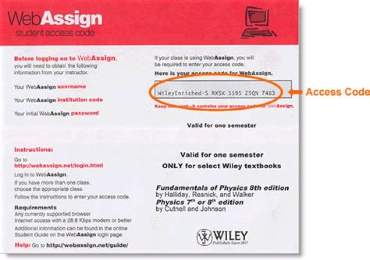 How long is a WebAssign access code good for?
