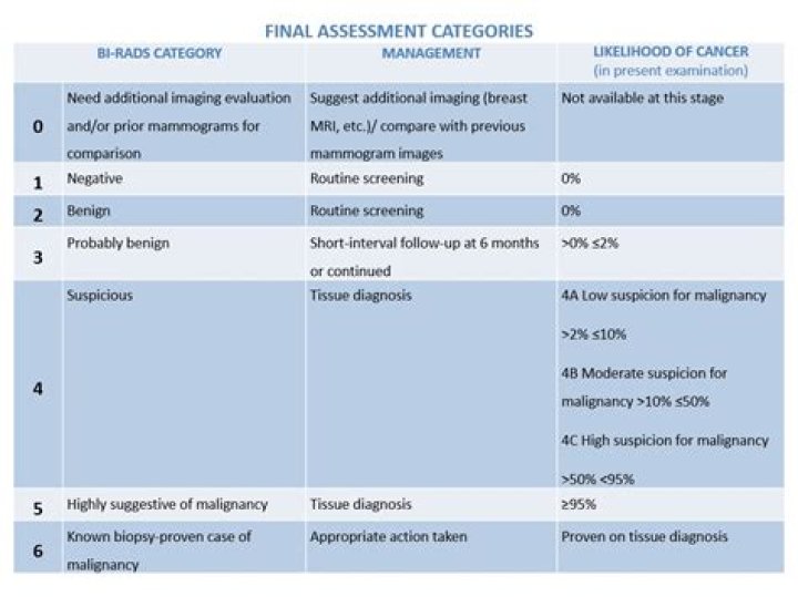 What does Category 2 mean on a mammogram?