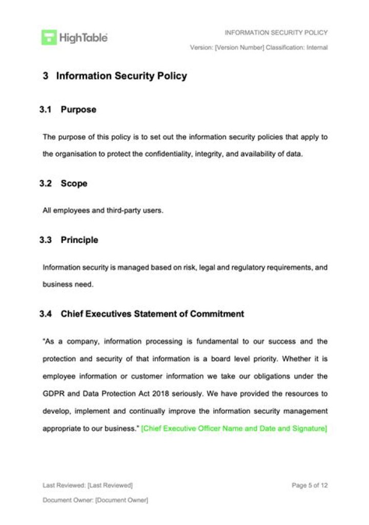 What is information security policy statement?