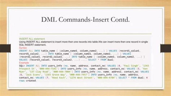 Which DML statement do you use to insert several rows